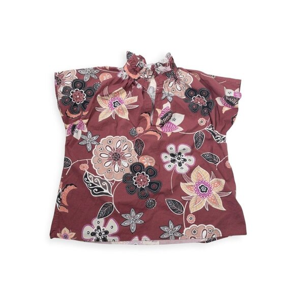 Never A Wallflower Vicki Short Sleeve Top Floral Print SZ S Ruffle Neck 100% Cot - Picture 2 of 12